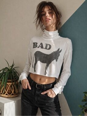 Urban Outfitters ODDPEOPLE | BAD Donkey Graphic Crop Top Turtleneck Y2K